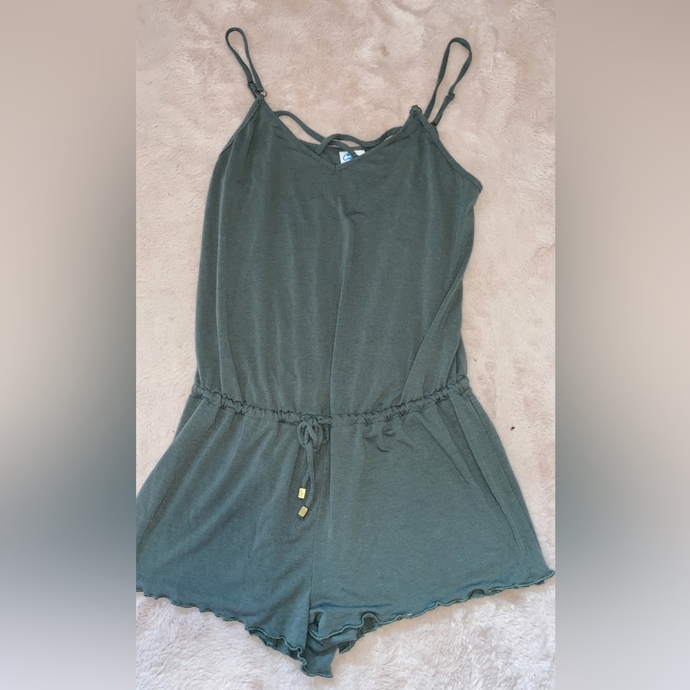Olive green romper or bathing suit cover up!